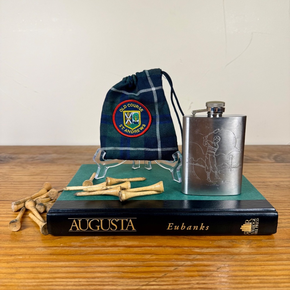 Golf Lover’s Bundle – St Andrews Flask, Augusta Book + Vintage Tees